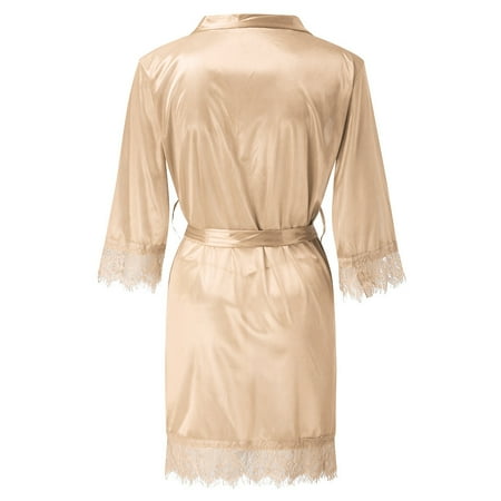 

KaLI_store Women s Sleepwear Women Lace Nightgown Satin Chemise Lingerie Dress V Neck Sleepwear Slips Nightie