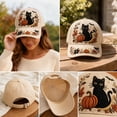 thumbnail image 7 of Fall Embroidered Baseball Cap,Vintage Black Cat Pumpkin Floral Adjustable Trucker Hat,Casual Holiday Accessory for Women Men, 7 of 7