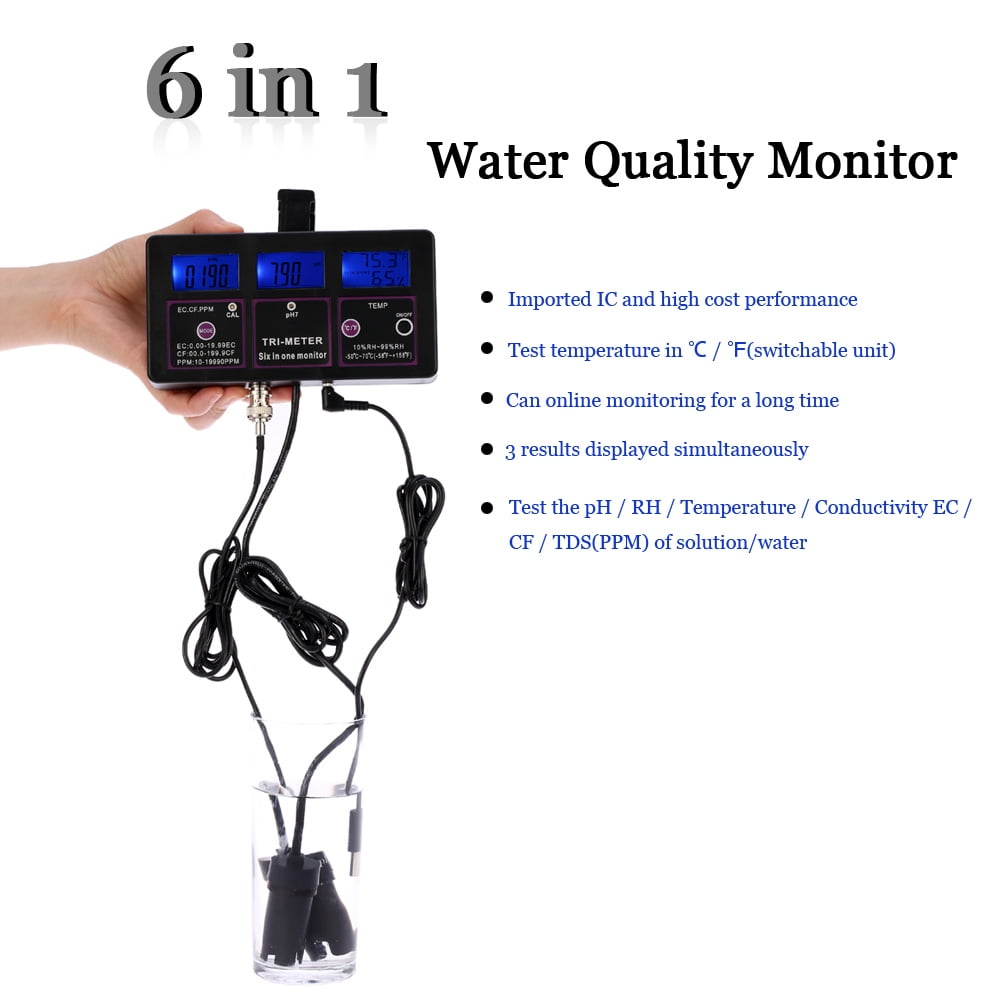TDS Meter Digital 6in1 LCD Tester Water Purity PPM Filter PH CF Temp Hydroponic 