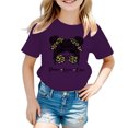 thumbnail image 2 of Kid Girls Cute Girls Cartoon Graphic Crew Neck Short Sleeve Tee Summer Casual T Shirt Purple,5-6 Years, 2 of 5