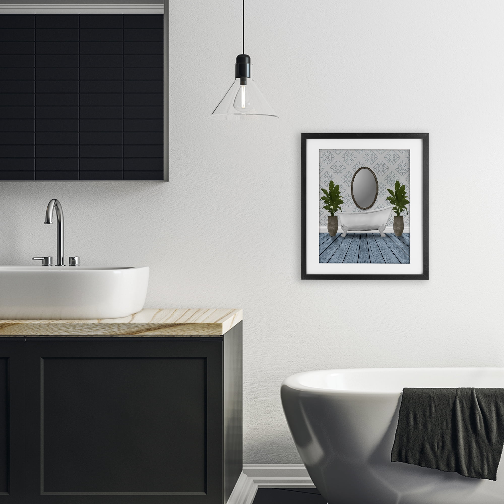 Stupell Industries Restful Wash Bathtub Black Framed Print Under Glass, design by Marcus Prime