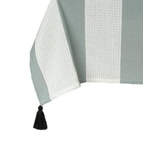 Thyme & Table 84" Rectangle Tablecloth, Green and White with Black Tassels