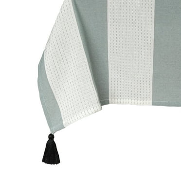 Thyme & Table 84" Rectangle Tablecloth, Green and White with Black Tassels