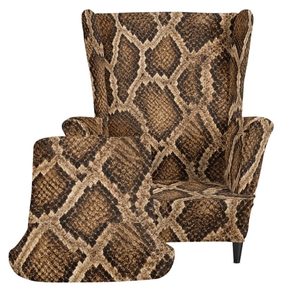 Jiueut Snake Skin Print Wingback Chair Cover Slipcovers 2 Piece Stretch Wing Chair Covers Spandex Sofa Armchair Cover Non-Slip Furniture Protector for Living Room
