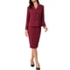 thumbnail image 2 of Conjunto de falda de traje de 2 piezas para mujeres, atuendos de trabajo de manga larga, chaqueta tipo blazer y falda lápiz, color burdeos, 2 of 5