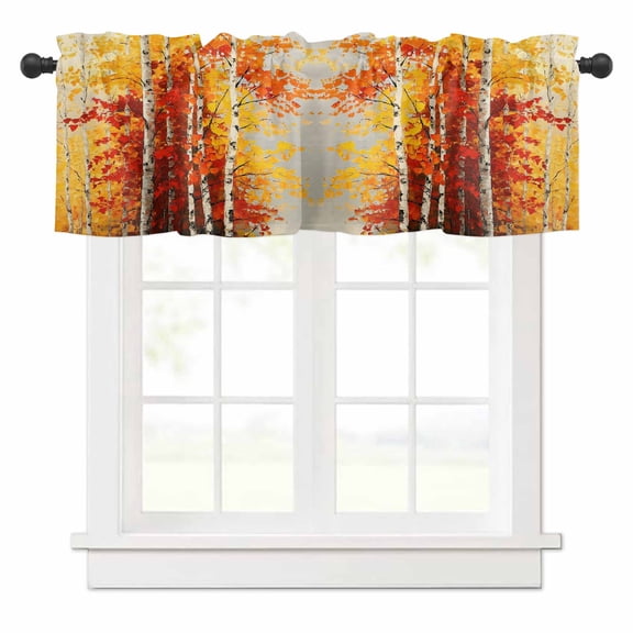 Fall Watercolor Forest Valances for Windows Orange Trees Rod Pocket Curtain Valance Window Treatment Short Curtains for Kitchen Living Room, 60"x18"