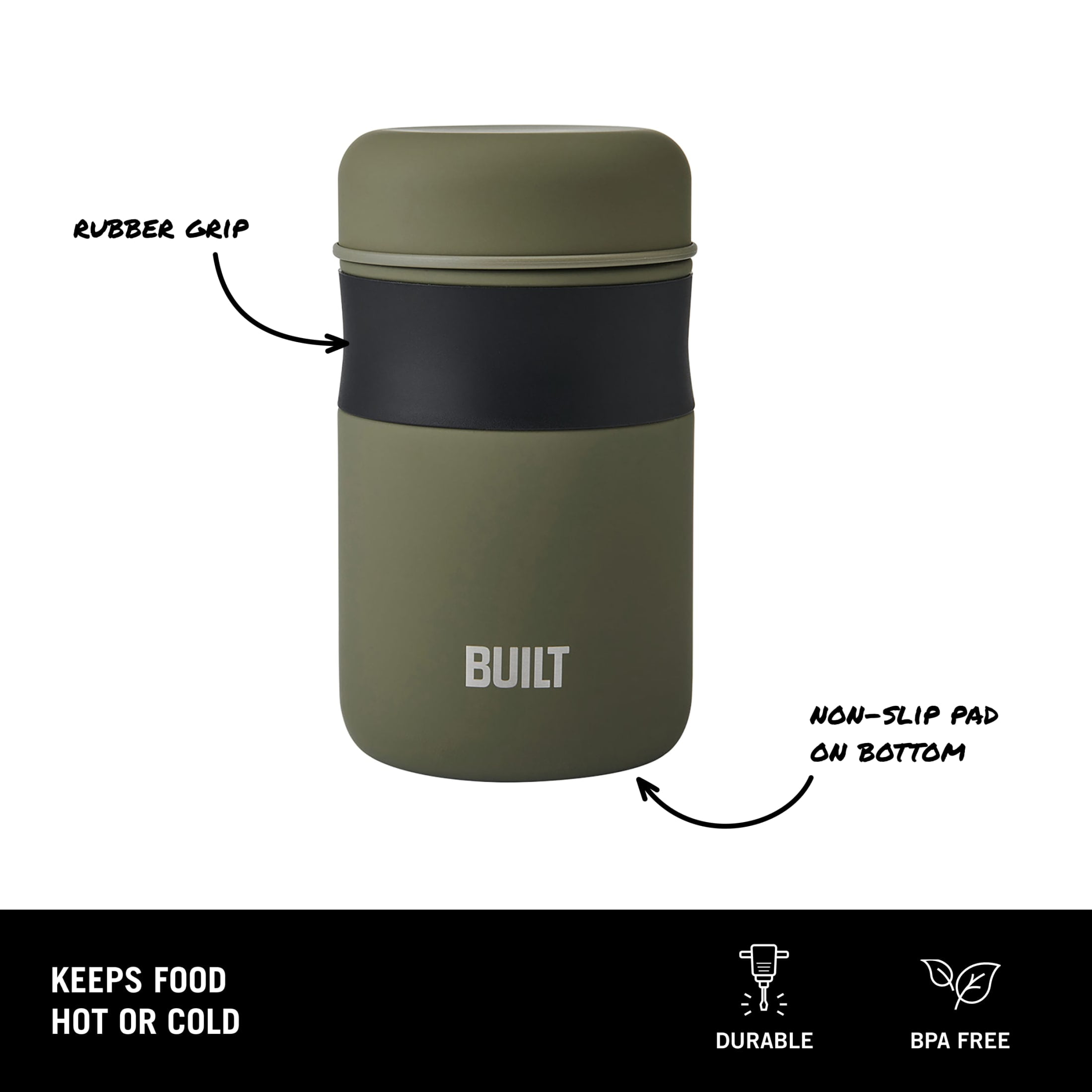 (2 pack) BUILT 16 oz Double-Wall Vacuum Insulated Food Jar, Sage Green
