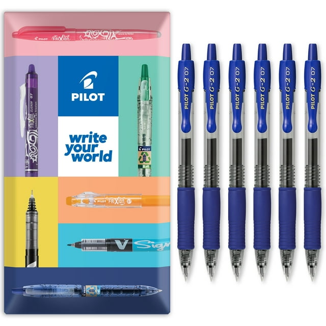 Pilot Stylos à Bille Roulante à Encre Gel Rétractables G-2 - Pointe 0,7 mm - Ensemble Portefeuille de 6 - Encre Bleue