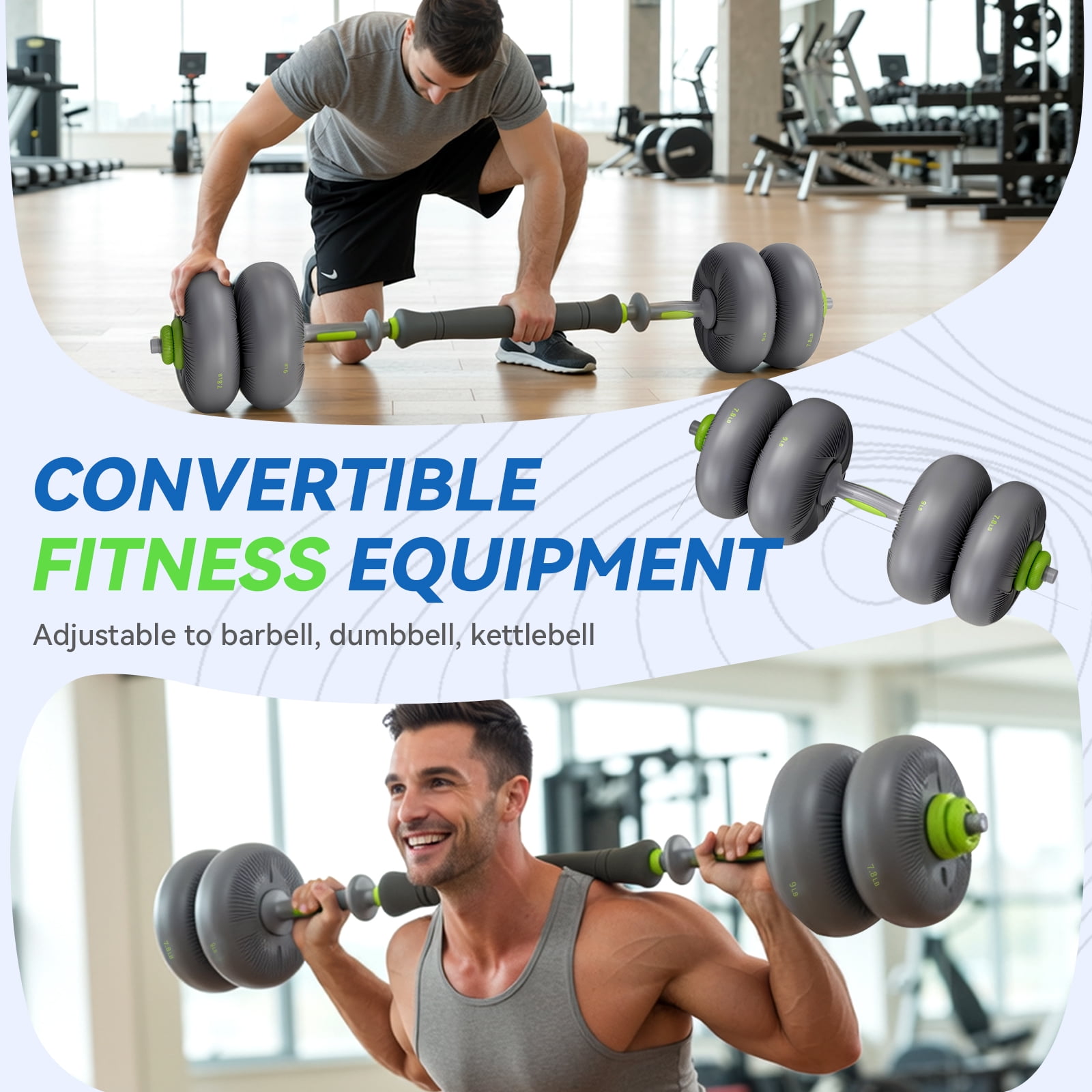 TLGREEN Adjustable Dumbbell Set, 45lbs/67lbs Free Weight Set, 4-in-1 Used as Barbell, Dumbbells, Kettlebell, Weight Plates, Soft Rubber Coated, Space Saving Fitness Exercise for Men/Women