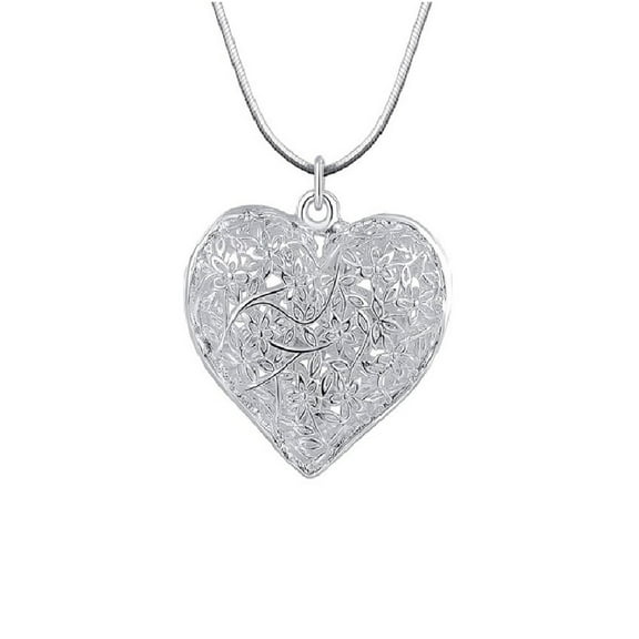 Heart and Flowers Sterling Silver Pendant Necklace