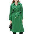 thumbnail image 4 of Pimfylm Women's Notch Lapel Double Belted Long Outwear Winter Coat Green, M, 4 of 7