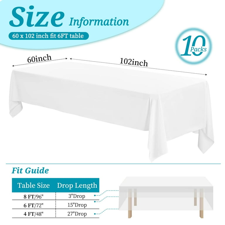 10-Pack Polyester Tablecloth, 60x102 inch, Stain/Wrinkle Resistant 