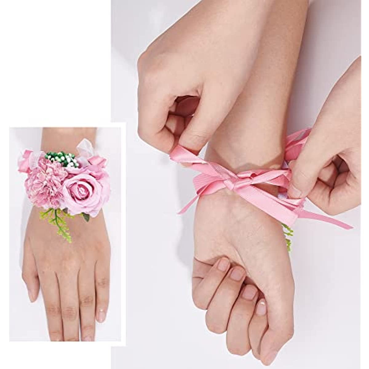 Wrist Corsage Wedding Bracelet for Bridesmaids Pink White Silk Flower Wrist  Corsage Bracelet Wedding Witness Mariage Accessories - AliExpress