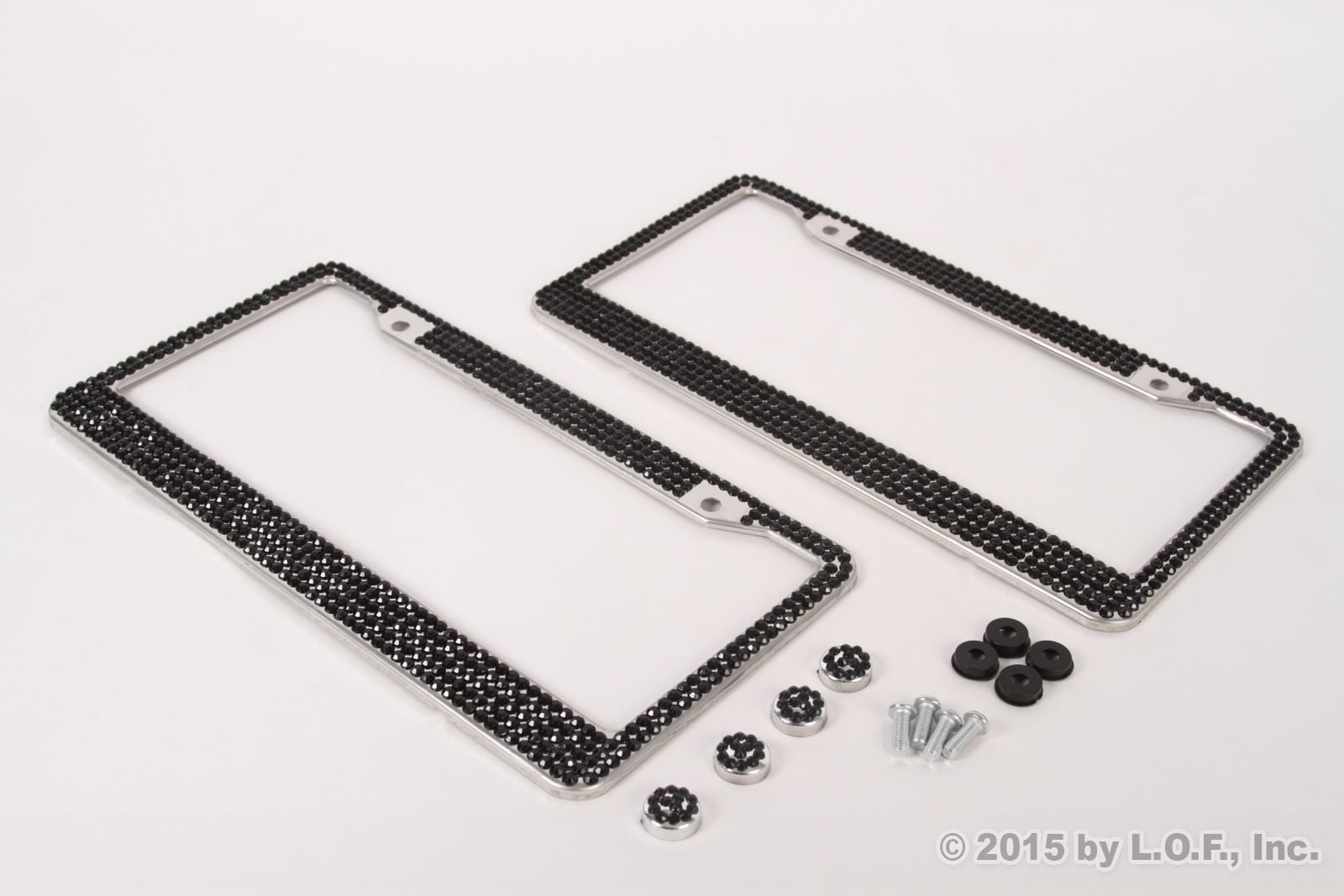 2 All Black Bling Glitter Crystal RhineStone License Plate Frame Car Truck Auto