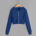 thumbnail image 5 of Girls Zip up Hoodie Cropped B Kids Fashion Casual Sweatshirt Tween Solid Color Crop Jackets Fall Tops Pockets Royal Blue 140, 5 of 6