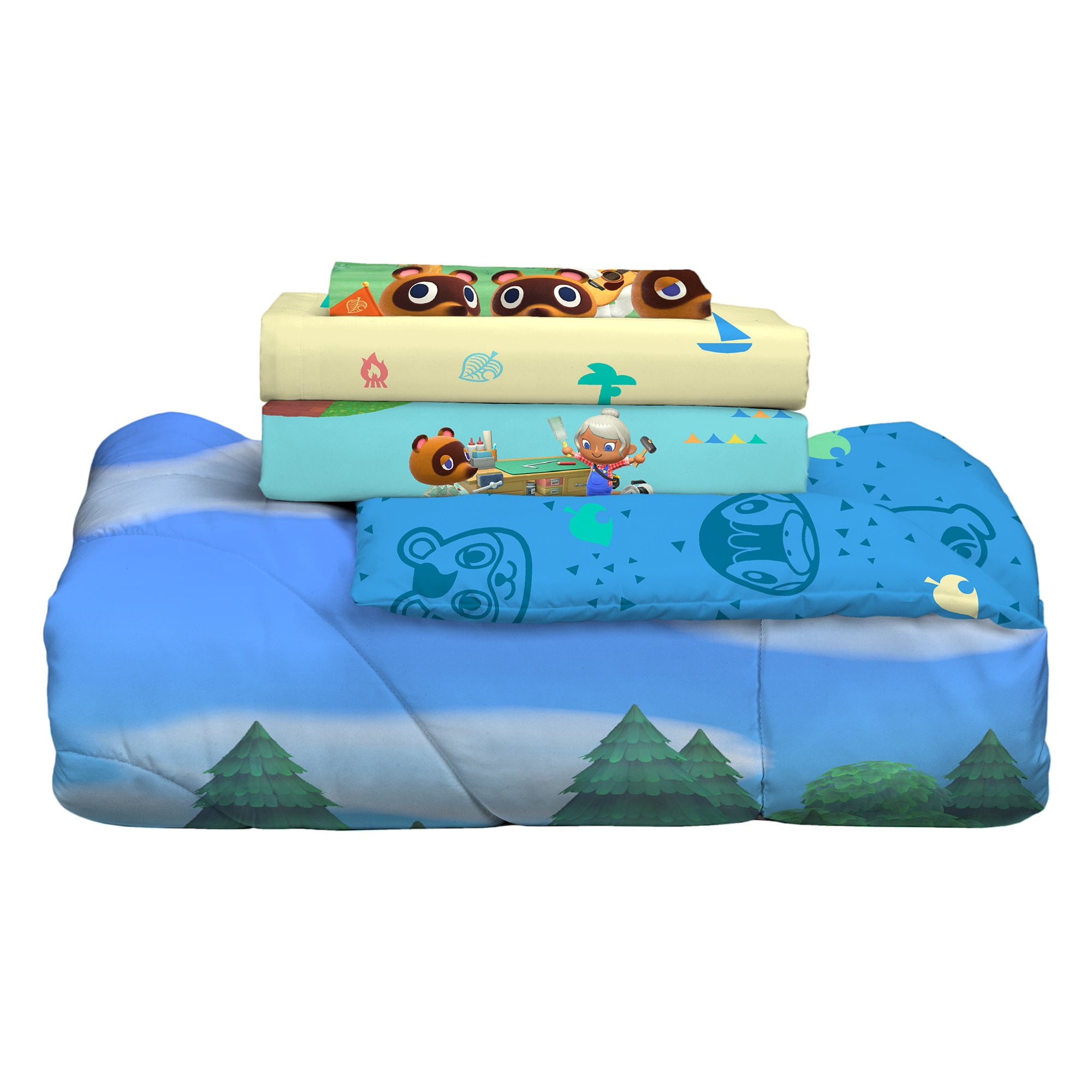 Animal Crossing Kids Twin Bed in a Bag, Gaming Bedding, Comforter and Sheets, Green