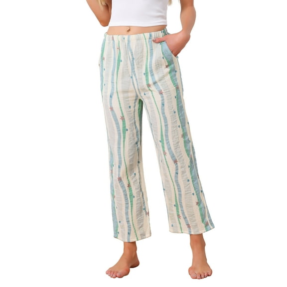 INSPIRE CHIC Womens 100% Cotton Pajama Bottoms Printed Loungewear Lightweight Sleep Pants with Pockets S Blue Striped