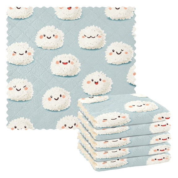 Happy Cute Rice Cartoon Dish Cloths Dish Towels Cleaning Cloths Quick Drying Reusable 11" x 11" Set of 6