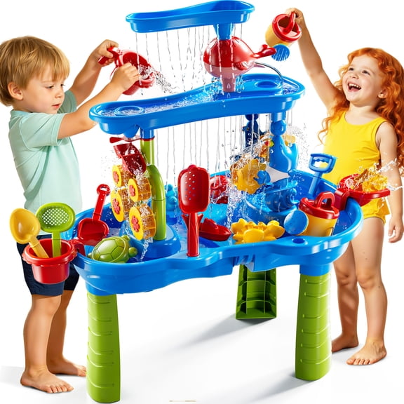 Kids Sand Water Table ,3-Tier Sand and Water Play Table Toys for Toddlers Kids, Outdoor Activity Sensory Tables Outside Beach Toys for Toddler Boys Girls Age 3-5