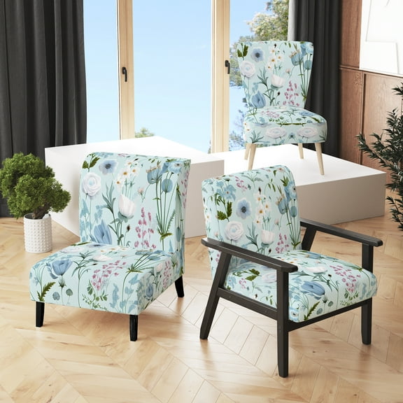 Designart "Blossoming Pastel Wildflowers On Light Blue VII" Upholstered Floral Bouquet Accent Chair and Traditional Arm Chair - Multiple Color & Pattern