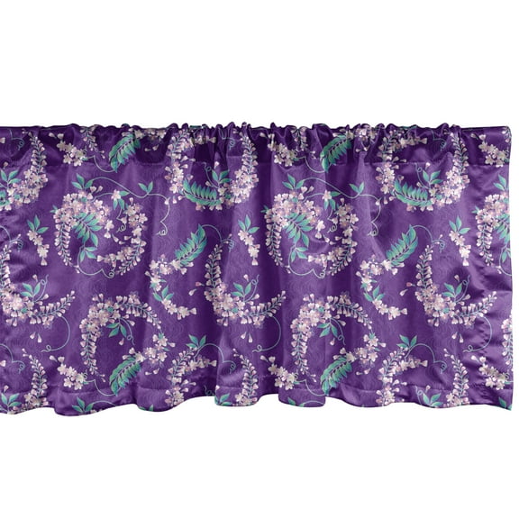 Ambesonne Floral Valance Pack of 2, Japanese Wisteria Flowers, 54"X12", Purple Seafoam