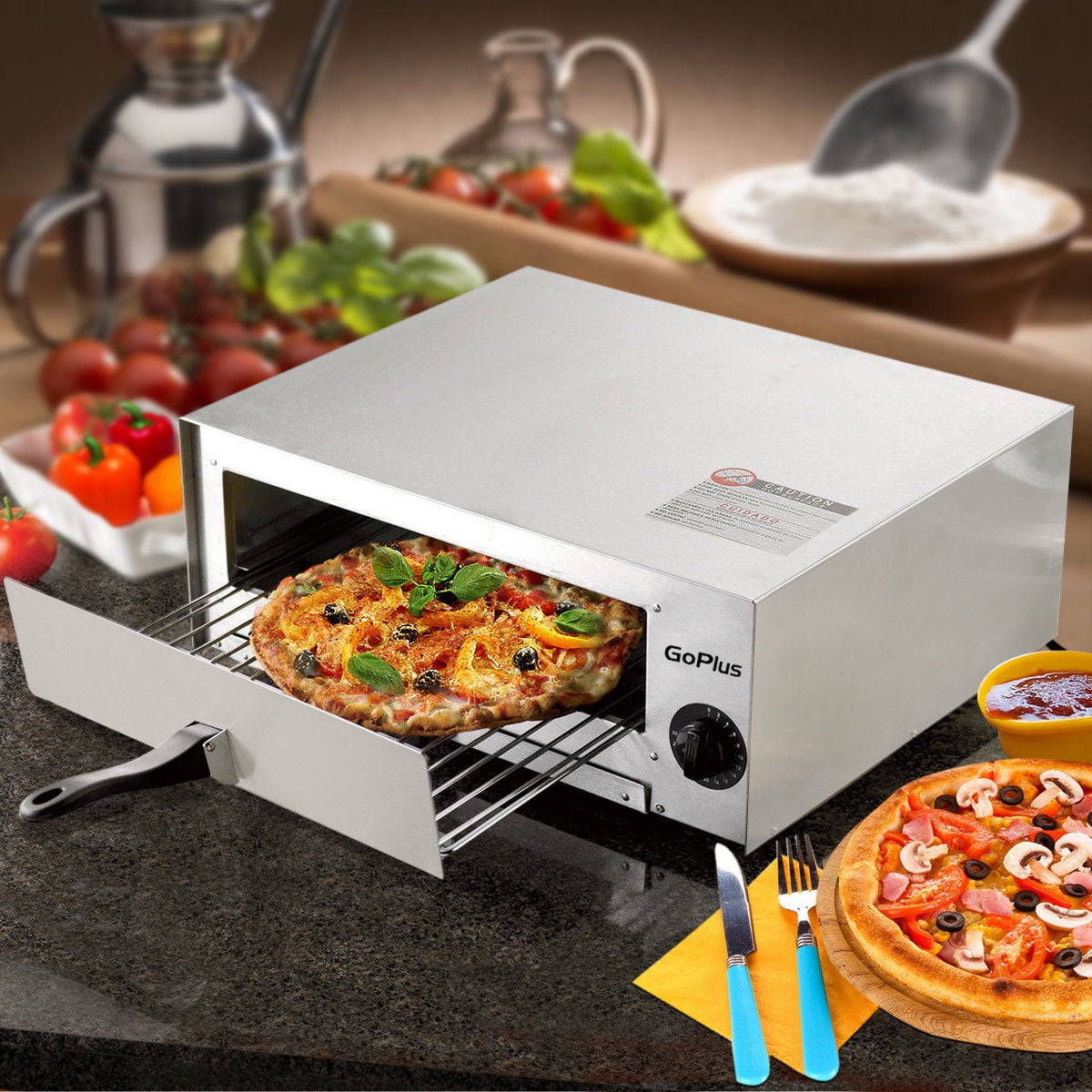 Air Fryer Toaster Oven，Kitchen Commercial Pizza Oven Stainless Steel Pan,  1450W Stainless Steel Toaster Ovens Countertop Combo with Grill, Pizza Pan