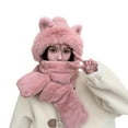 thumbnail image 5 of Dyfzdhu Women Winter Slouchy Knit Warm Cute Strawberry Hats Wool Cap Scarf Two In One Hood Hat Pink, 5 of 5