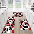 thumbnail image 3 of Black White Red Geometric Flannel Kitchen Rugs, Non-Slip Washable Runner, Absorbent Floor Mat for Bathroom Laundry Living Room Decor, Polyester Rectangle Set, 3 of 9