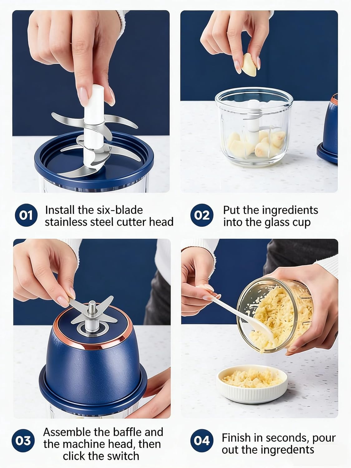 2026 Upgrade Electric Garlic Chopper, Mini Electric Food Chopper, 350ml with 6 Stainless Steel Blades & Thickened Glass, Cordless Food Processor for Chili, Ginger, Nuts, Meat and Fruits(xxw)