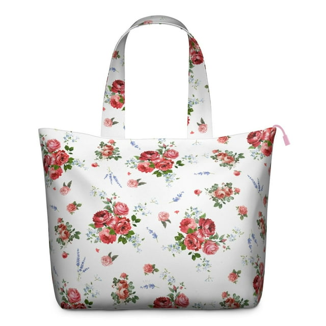 Spring Blossom Weekender Bag Boho Floral Print Travel Tote, Lightweight, , Multiple Pockets, for Women