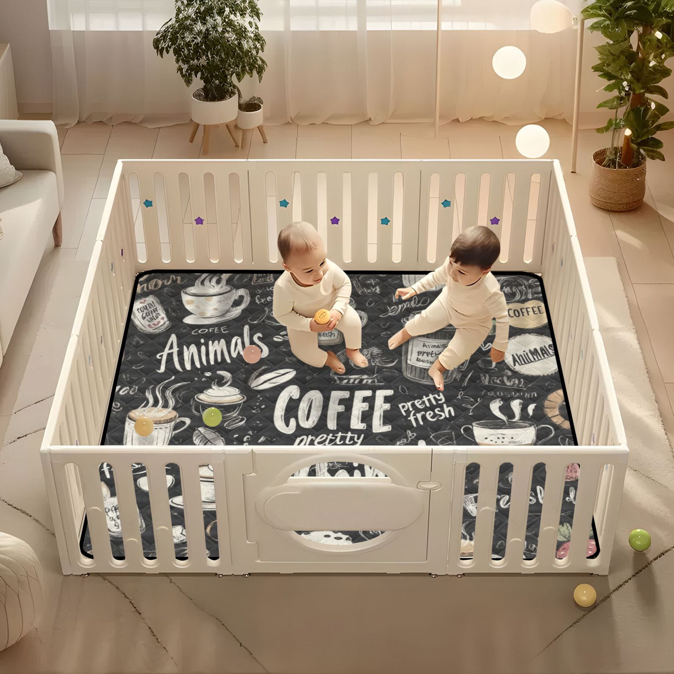 WOBOGO Coffee Picture Baby Playmats Extra Large Waterproof Rollable Activity Pads for Toddlers 50×50inch