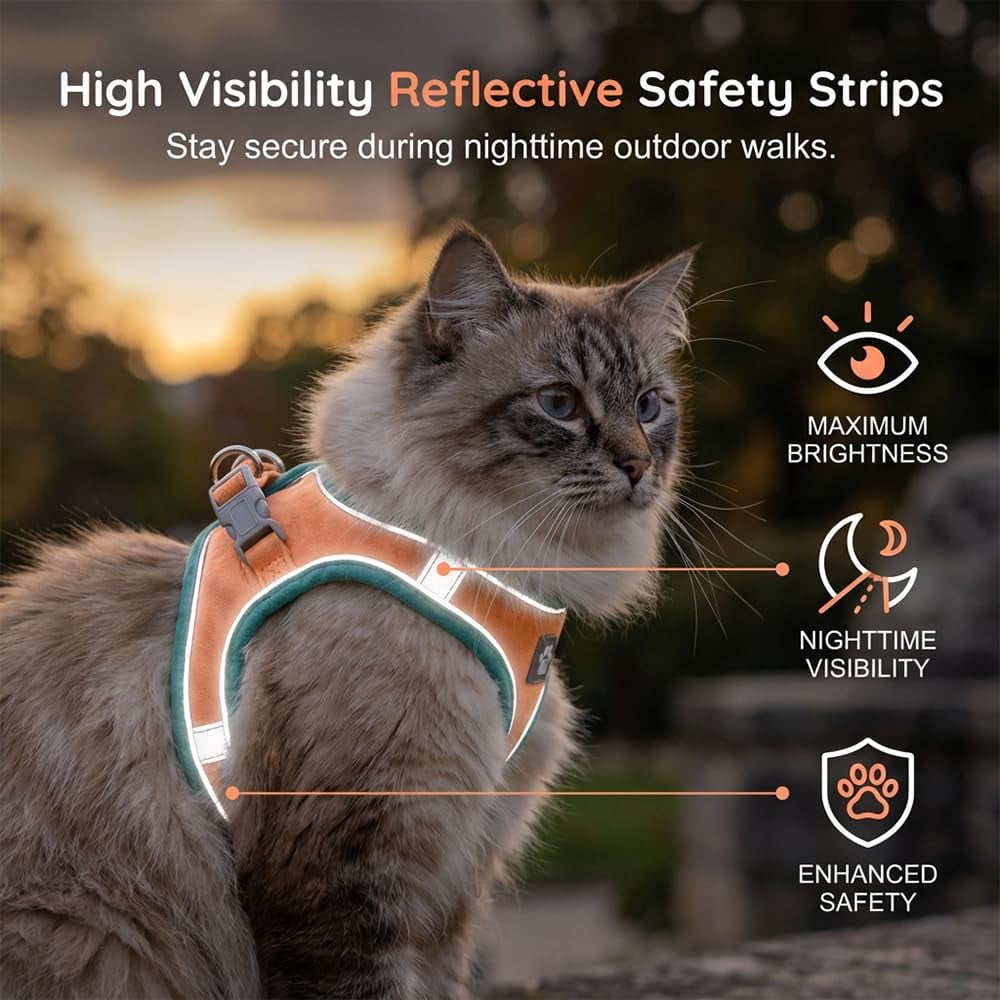 New Cat Harness and Leash Escape Proof, Reflective Adjustable Step-in Cat Harness, Soft Breathable Vest for Small Medium Cats Dogs Outdoor Walking
