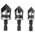 thumbnail image 1 of 3-teiliges 90-Grad-5-Nuten-Fasenbohrer-Set für Holz, Metall, Schnellwechsel-1/4-Zoll-Sechskant-Fasenbohrer, Kohlenstoffstahl-Schneidwerkzeug, 1 of 5
