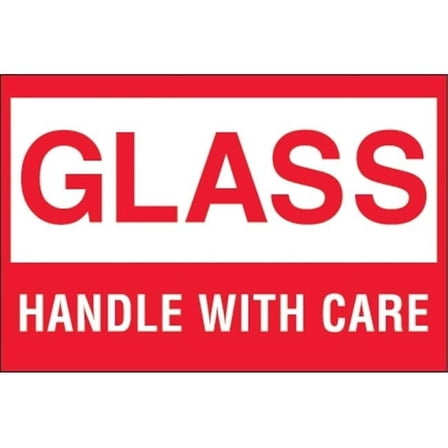 2 x 3 in. - Glass - Handle with Care Labels - Red & White - Roll of 500