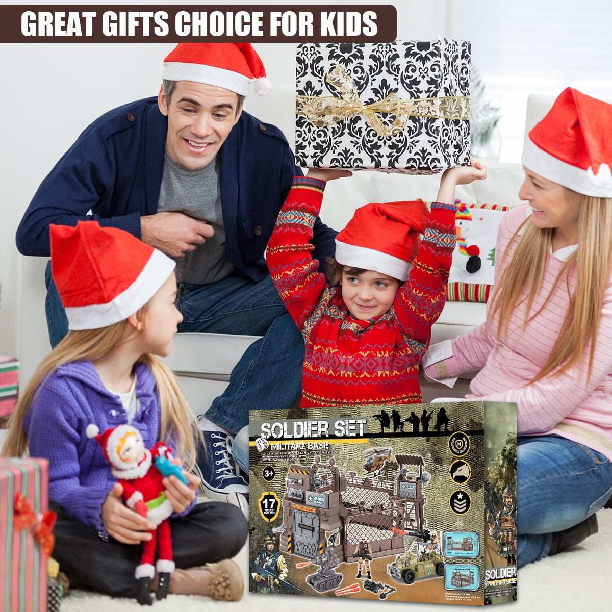 Losbenco Military Toys Set, Military Base Playset Army Men Action Figures and Weapon Gear Military Model Toy for Kids Boys Ages 3+