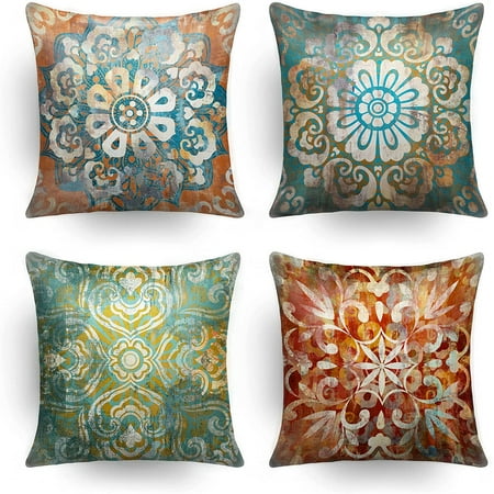 Throw Pillow Covers Home Farmhouse Outdoor Decorative pillowslip for Living Room Bed Sofa and car  Boho Modern Blue  Yellow  Green and red Multicolor Flowers 18 X 18 inch Set of 4 Decorative Pillows Throw Pillow Covers Home Farmhouse Outdoor Decorative pillowslip for Living Room Bed Sofa and car  Boho Modern Blue  Yellow  Green and red Multicolor Flowers 18 X 18 inch Set of 4 Decorative Pillows
