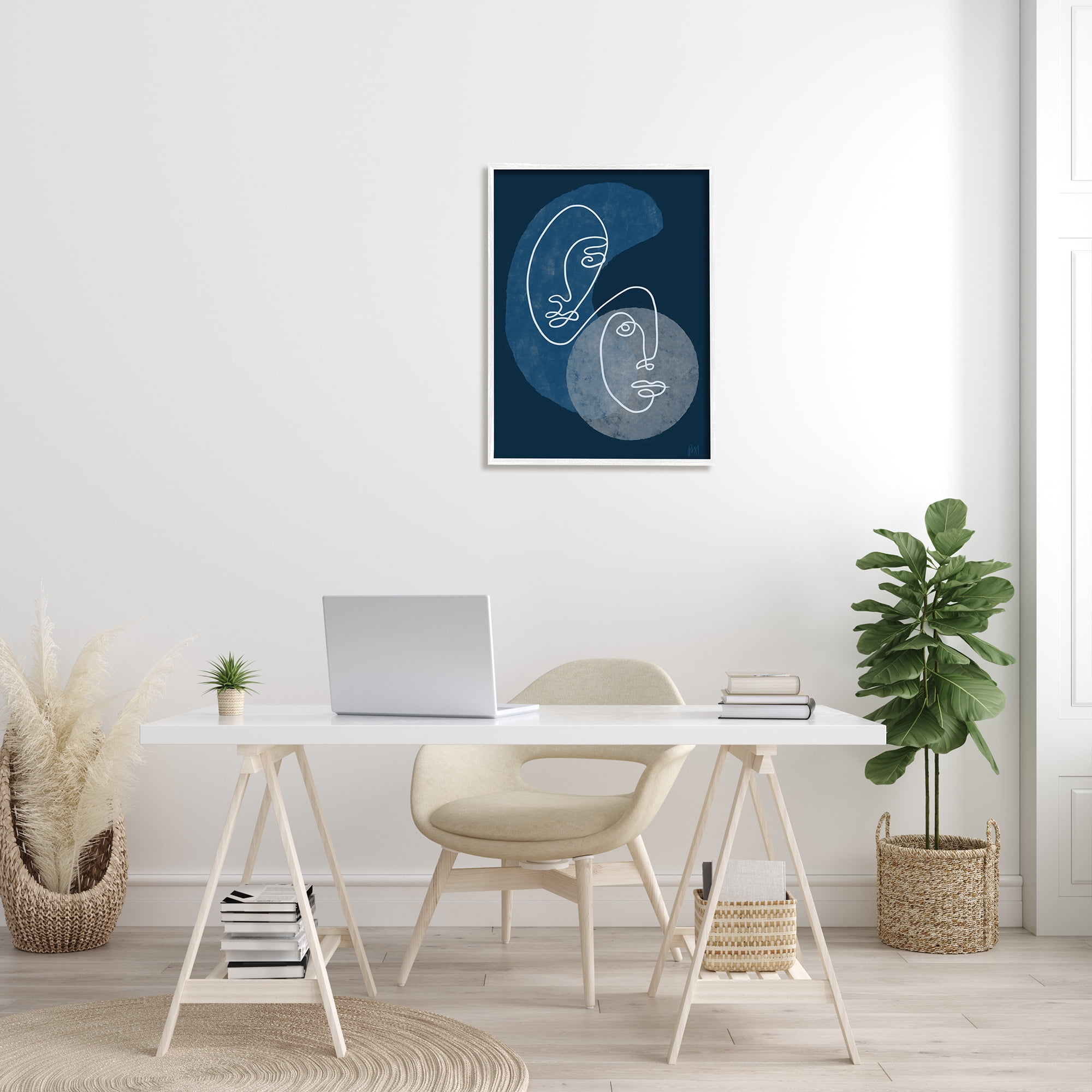 Stupell Indtries Two Faces Line Abstraction Groovy Deep Blue Shapes,24 x 30,Design by Birch&Ink