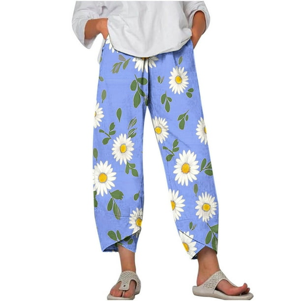 Pantalones de Mujer Traje Verano Cómodo de Moda Impreso Pantalones Recortados, Pantalones Elásticos Casuales