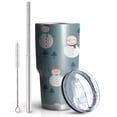 thumbnail image 2 of 30oz Blue Christmas Snowman Pattern Tumblers Stainless Steel Tumbler with Lid and Straw,Vacuum Insulated Double Wall Travel Tumbler Cups Mug with Cleaning Brush for Coffee,Tea, 2 of 7