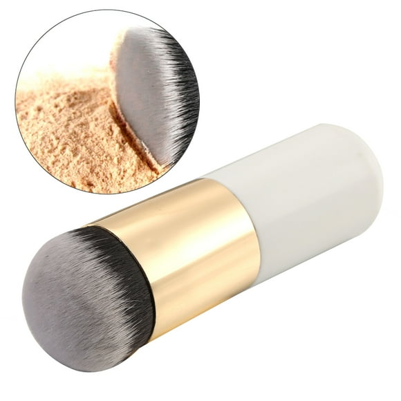 BRIGHTFUFU Cepillo de base líquida plana Rubor facial Kabuki Pinceles de maquillaje Cosmético Contorno en polvo BB Cream Pinceles de maquillaje Herramientas de belleza (dorado y blanco)