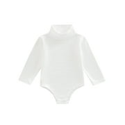 Infant Baby Spring Fall Romper Solid Color Long Sleeve Turtleneck High Stretch Jumpsuit for Toddler