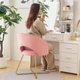 thumbnail image 6 of BAIVAKON Velvet Vanity Chair with Curved Back, Upholstered Barrel Desk Chair with Gold Legs, Mid Century Modern Accent Chair for Living Room, Dressing Room, Bedroom, Pink, 6 of 9