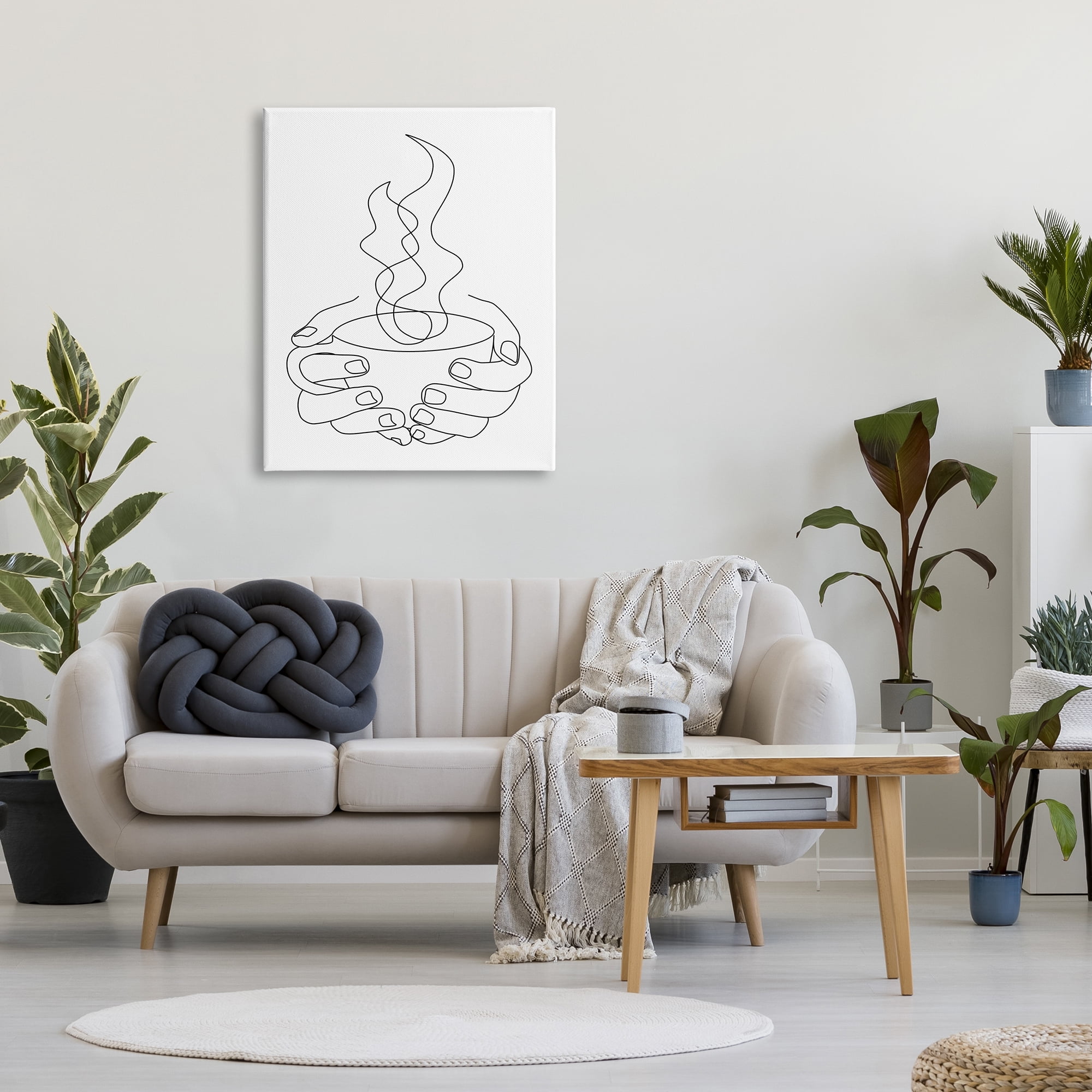 Stupell Industries Hands Grasping Hot Coffee Cup Minimal Line Drawing, 30 x 40, Designed by JJ Design House LLC