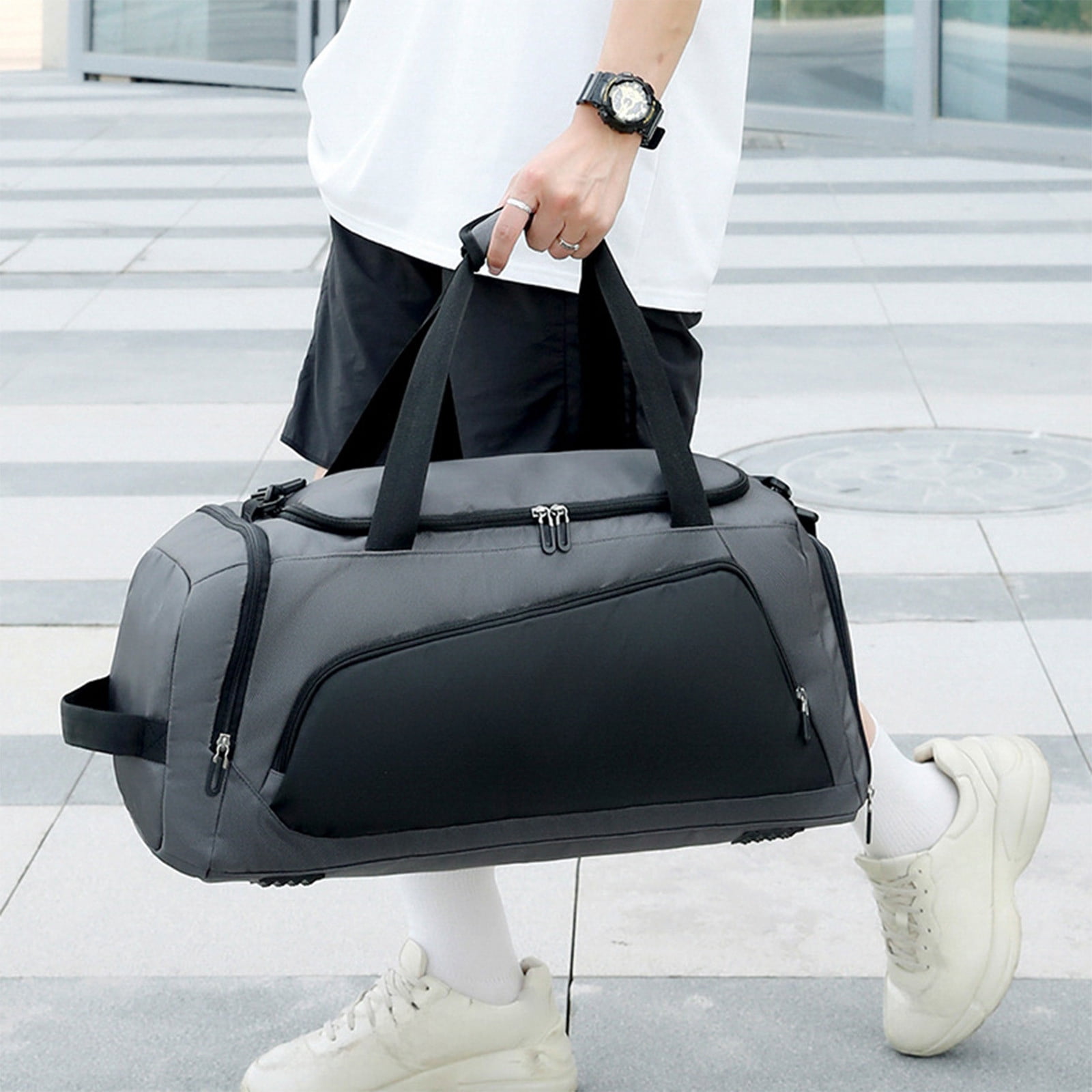 Djiypn Gym Bag for Men, 40L Sports Travel Duffel Bag with Shoe Compartment, Dry Wet Separation Workout Bag Carry On Weekender Bag Overnight Handbag for Travel, Fitness, Gray
