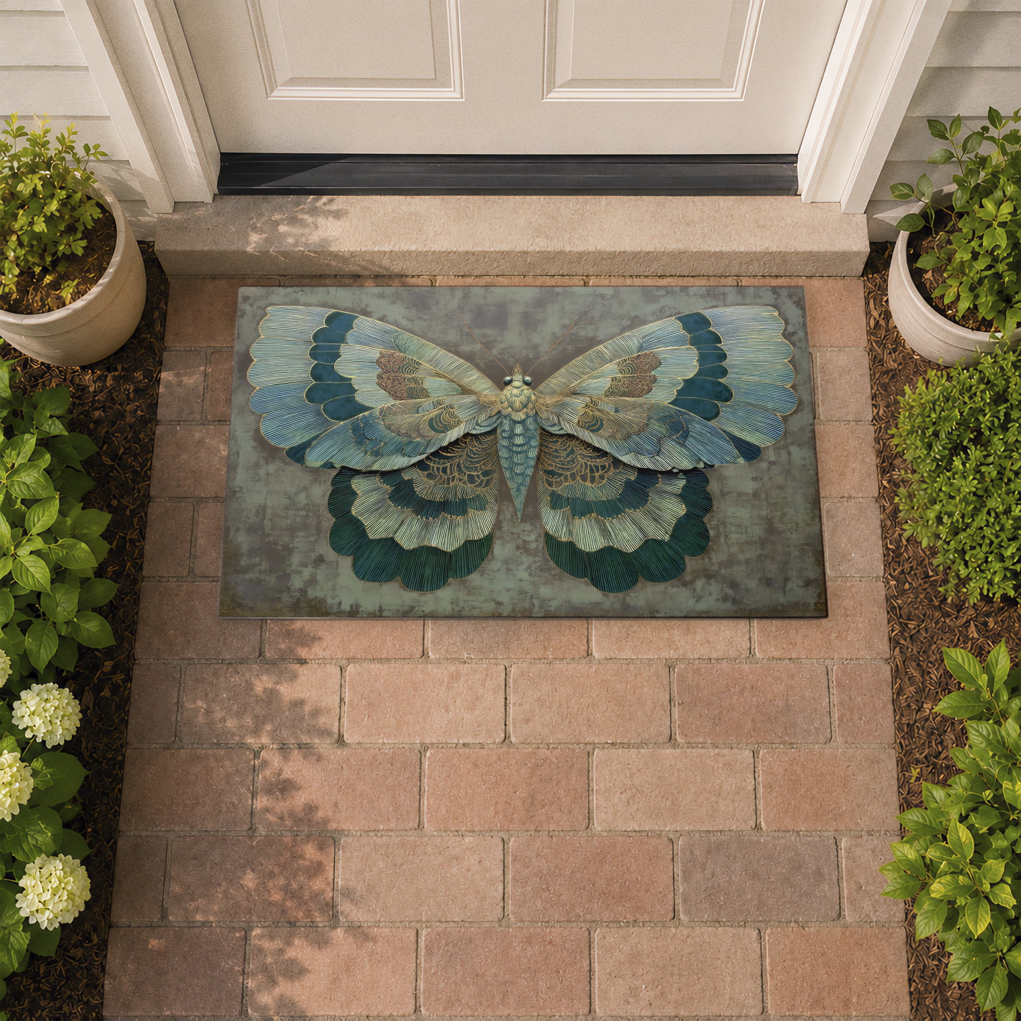 Stupell Industries Golden Jewel Gilded Butterfly Printed Outdoor Door Floor Mat, design by Petals Prints Design