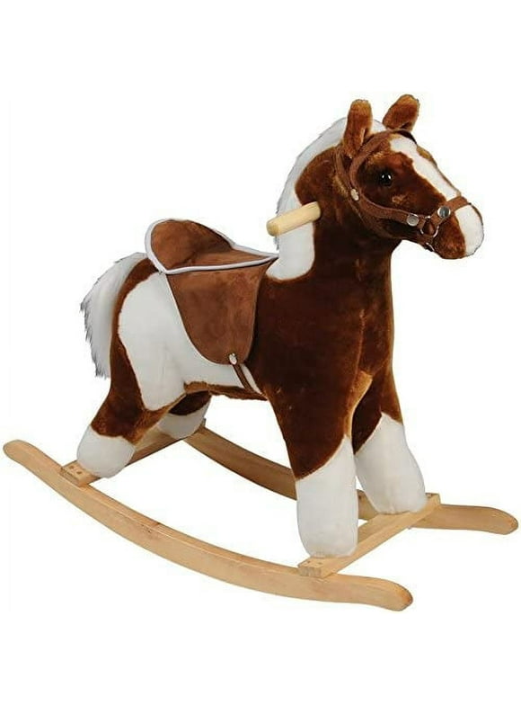 Constructive Playthings Pinto Kids Rocking Horse with Brown Saddle