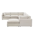 thumbnail image 3 of Kaelynn Corner Sofa Cream White Linen Upholstered with Ottoman, 3 of 11