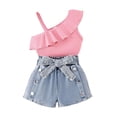 thumbnail image 2 of CAIXIA Girls Summer Clothes Bow Short Sleeve T-Shirt and Denim Skirt Shorts Set Outfits, 2 of 5