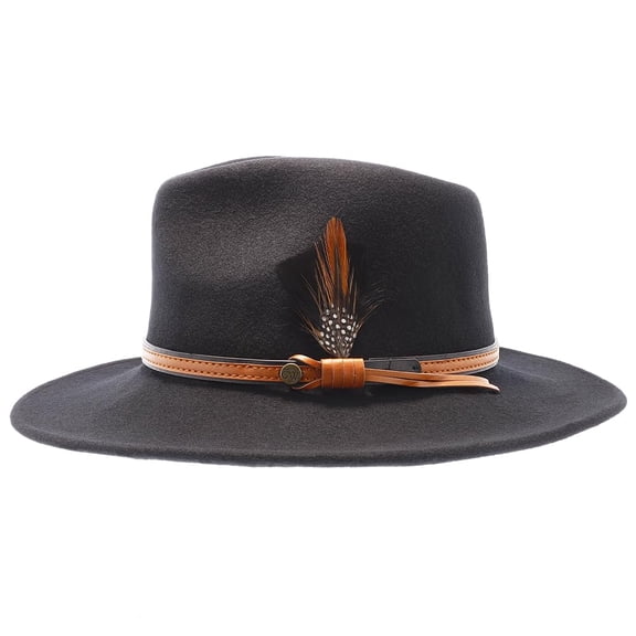 Walrus Hats Westland Wool Fedora Hat Black – 100% Wool Felt Hat with 2.625" Wide Brim & Leather Band – Stylish, Versatile for Men & Women