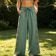 thumbnail image 7 of FchengtaiS Womens Summer Boho Pants Cotton Linen Floral Cutout Wide Leg Pants Elastic Waist Casual Palazzo Trousers with Pockets, 7 of 7